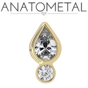 ANATOMETAL Icon End Pear & Round Diamond Threadless Stud Earring 18K Yellow Gold